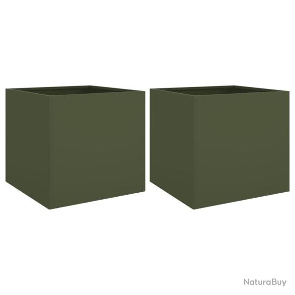 Jardini�re bac lit sur�lev� plantes fleurs jardin terrasses lot de 2 olive 42 x 40 x 39 cm acier ve