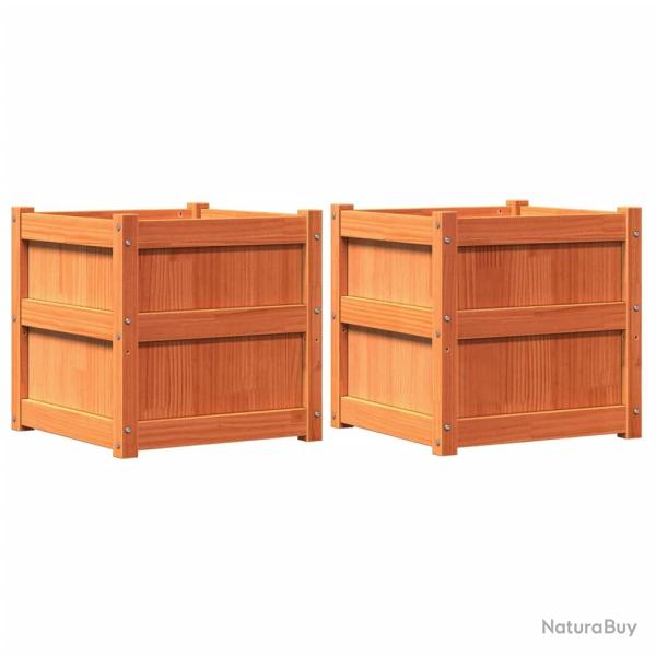 Jardini�re bac lit sur�lev� plantes fleurs jardin terrasses lot de 2 cire bois de pin massif marron