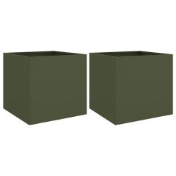 Jardini&egrave;re bac lit sur&eacute;lev&eacute; plantes fleurs jardin terrasses lot de 2 olive 49 x 47 x 46 cm acier ve