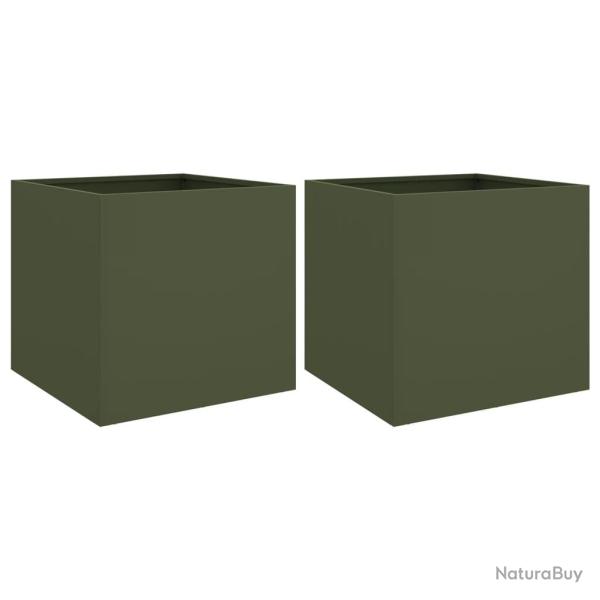 Jardini�re bac lit sur�lev� plantes fleurs jardin terrasses lot de 2 olive 49 x 47 x 46 cm acier ve
