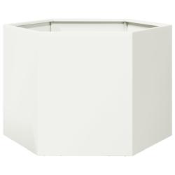 Jardini&egrave;re bac lit sur&eacute;lev&eacute; plantes fleurs terrasse jardin hexagone 69 x 60 x 45 cm acier blanc 02_