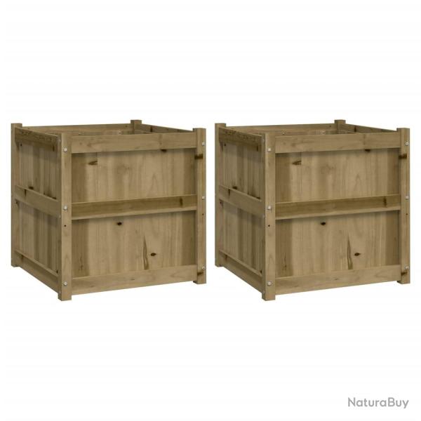 Jardini�re bac lit sur�lev� plantes fleurs jardin terrasses lot de 2 bois de pin impr�gn� marron 02