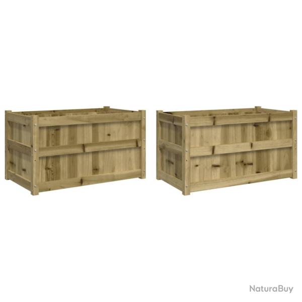 Jardini�re bac lit sur�lev� plantes fleurs jardin terrasses lot de 2 bois de pin impr�gn� marron 02