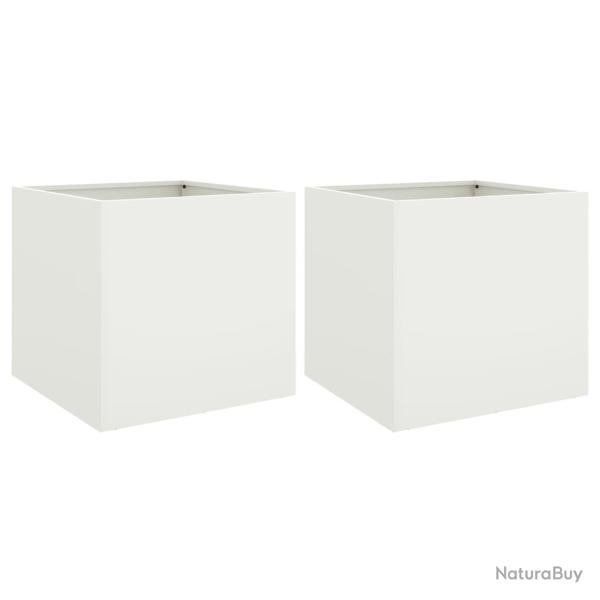 Jardini�re bac lit sur�lev� plantes fleurs jardin terrasses lot de 2 49 x 47 x 46 cm acier blanc 02