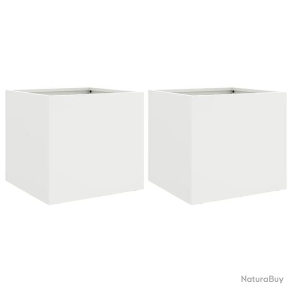 Jardini�re bac lit sur�lev� plantes fleurs jardin terrasses lot de 2 32 x 30 x 29 cm acier blanc 02