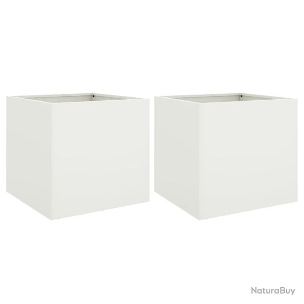 Jardini�re bac lit sur�lev� plantes fleurs jardin terrasses lot de 2 42 x 40 x 39 cm acier blanc 02