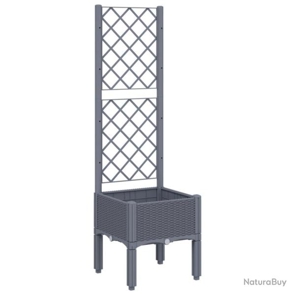 Jardini�re bac lit sur�lev� plantes fleurs terrasse jardin avec treillis 40 x 40 x 142 cm PP gris 0
