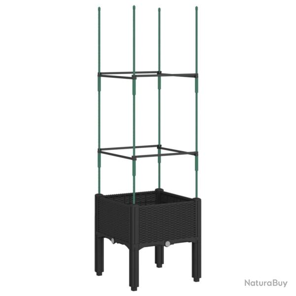 Jardini�re bac lit sur�lev� plantes fleurs terrasse jardin avec treillis 40 x 40 x 142,5 cm PP noir