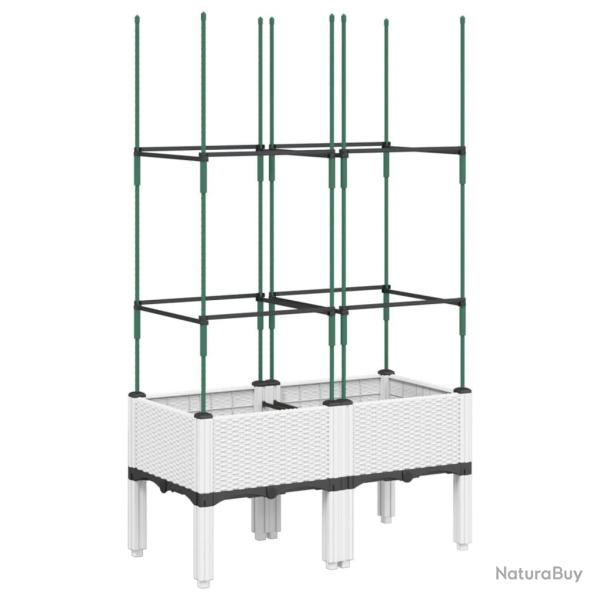 Jardini�re bac lit sur�lev� plantes fleurs terrasse jardin avec treillis 80 x 40 x 142,5 cm PP blan