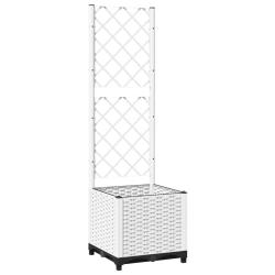Jardini&egrave;re bac lit sur&eacute;lev&eacute; plantes fleurs terrasse jardin avec treillis 40 x 40 x 136 cm PP blanc