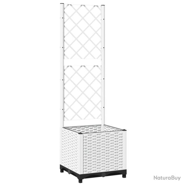 Jardini�re bac lit sur�lev� plantes fleurs terrasse jardin avec treillis 40 x 40 x 136 cm PP blanc
