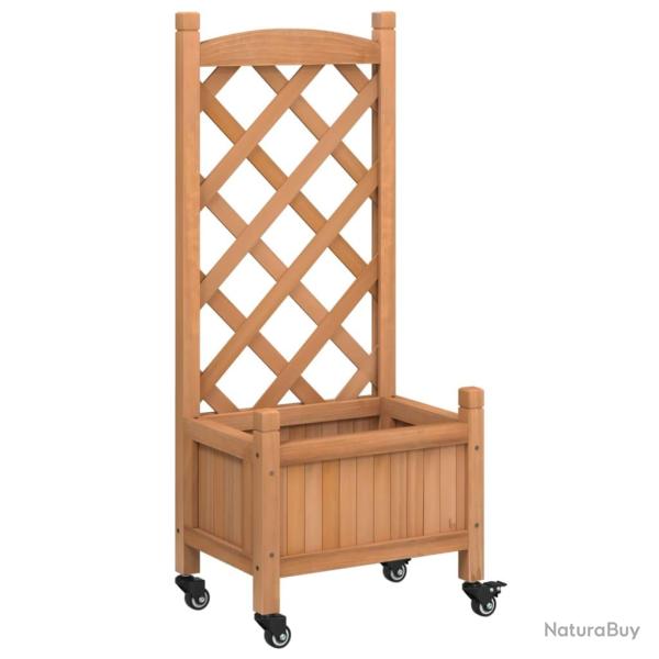 Jardini�re bac lit sur�lev� plantes fleurs terrasse jardin avec treillis et roues bois massif de sa