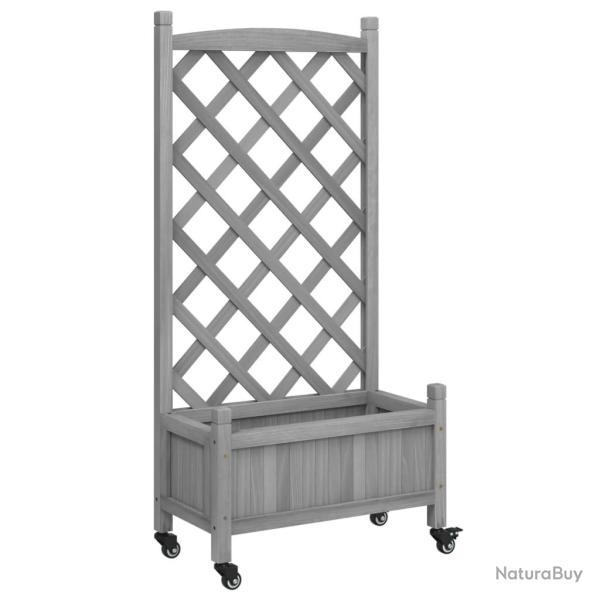 Jardini�re bac lit sur�lev� plantes fleurs terrasse jardin avec treillis et roues bois massif de sa