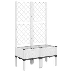Jardini&egrave;re bac lit sur&eacute;lev&eacute; plantes fleurs terrasse jardin avec treillis 80 x 40 x 142 cm PP blanc