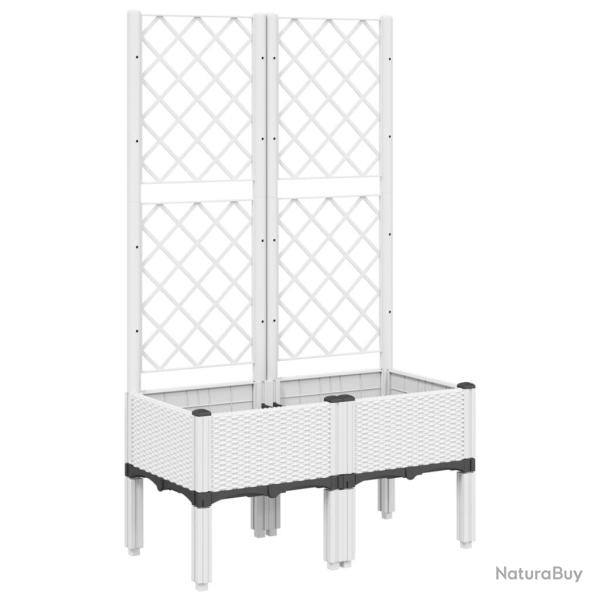 Jardini�re bac lit sur�lev� plantes fleurs terrasse jardin avec treillis 80 x 40 x 142 cm PP blanc