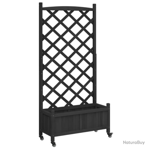 Jardini�re bac lit sur�lev� plantes fleurs terrasse jardin avec treillis et roues bois massif de sa