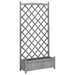 Jardini&egrave;re bac lit sur&eacute;lev&eacute; plantes fleurs terrasse jardin avec treillis bois massif de sapin gris