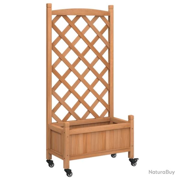 Jardini�re bac lit sur�lev� plantes fleurs terrasse jardin avec treillis et roues bois massif de sa