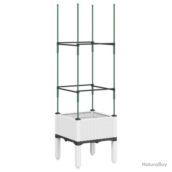 Jardini�re bac lit sur�lev� plantes fleurs terrasse jardin avec treillis 40 x 40 x 142,5 cm PP blan