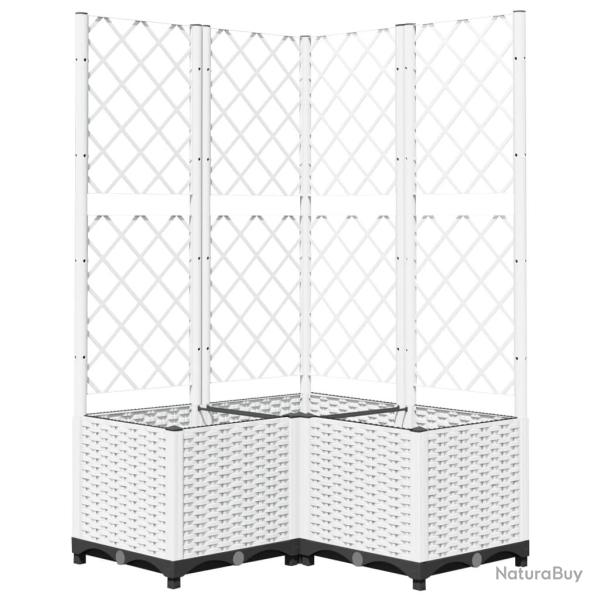 Jardini�re bac lit sur�lev� plantes fleurs terrasse jardin avec treillis 80 x 80 x 136 cm PP blanc