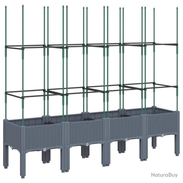 Jardini�re bac lit sur�lev� plantes fleurs terrasse jardin avec treillis 160 x 40 x 142,5 cm PP gri