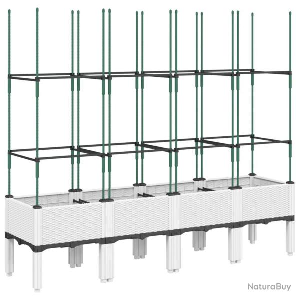 Jardini�re bac lit sur�lev� plantes fleurs terrasse jardin avec treillis 160 x 40 x 142,5 cm PP bla