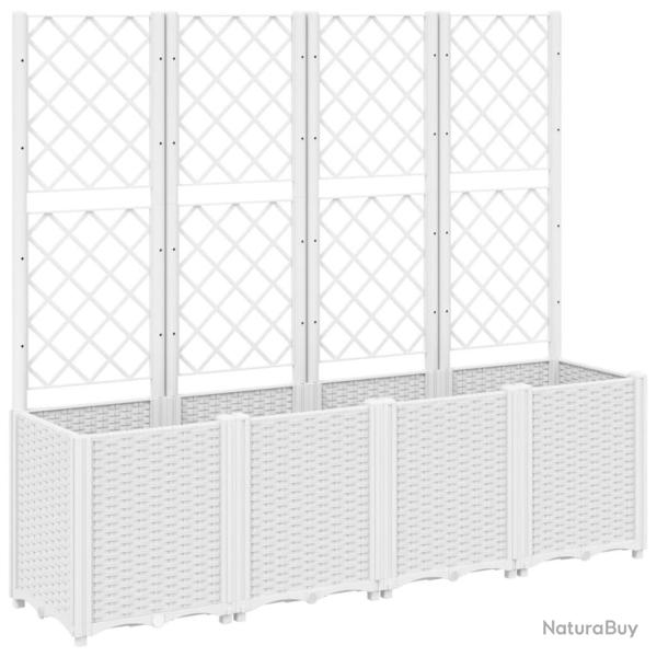 Jardini�re bac lit sur�lev� plantes fleurs terrasse jardin avec treillis 160 x 40 x 140 cm PP blanc