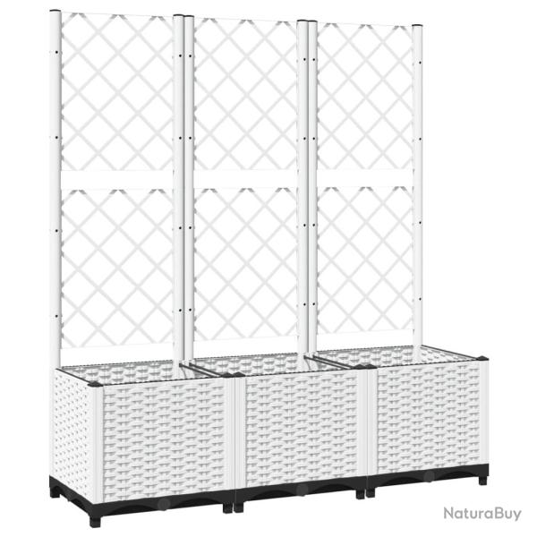 Jardini�re bac lit sur�lev� plantes fleurs terrasse jardin avec treillis 120 x 40 x 136 cm PP blanc
