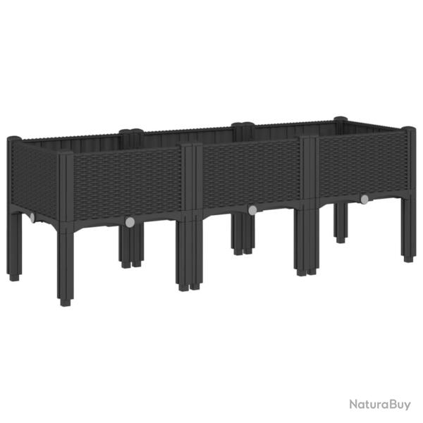 Jardini�re bac lit sur�lev� plantes fleurs terrasse jardin avec pieds 120 x 40 x 42 cm PP noir 02_0