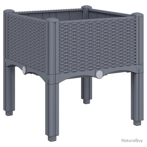 Jardini�re bac lit sur�lev� plantes fleurs terrasse jardin avec pieds 40 x 40 x 42 cm PP gris 02_00