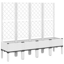 Jardini&egrave;re bac lit sur&eacute;lev&eacute; plantes fleurs terrasse jardin avec treillis 160 x 40 x 142 cm PP blanc