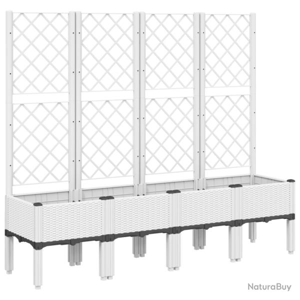 Jardini�re bac lit sur�lev� plantes fleurs terrasse jardin avec treillis 160 x 40 x 142 cm PP blanc