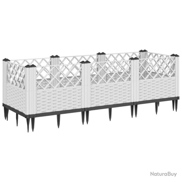 Jardini�re bac lit sur�lev� plantes fleurs terrasse jardin avec piquets 123,5 x 43,5 x 43,5 cm PP b