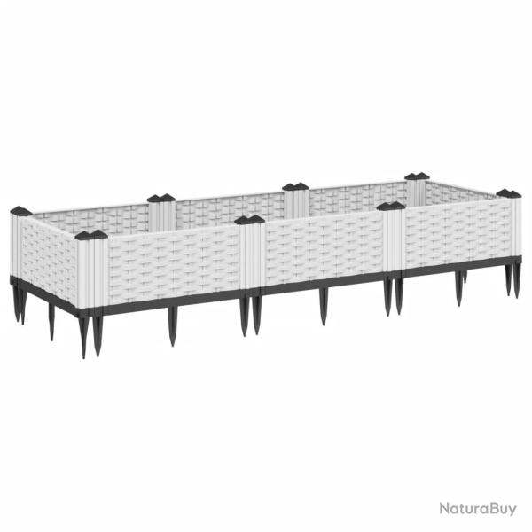 Jardini�re bac lit sur�lev� plantes fleurs terrasse jardin avec piquets 125 x 40 x 28,5 cm PP blanc