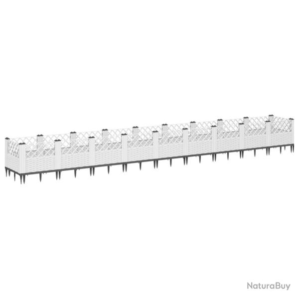 Jardini�re bac lit sur�lev� plantes fleurs terrasse jardin avec piquets 363,5 x 43,5 x 43,5 cm PP b