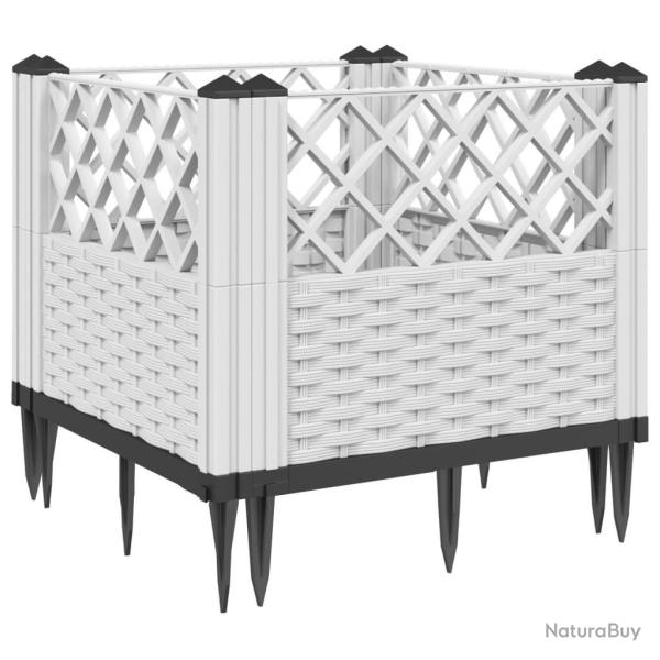 Jardini�re bac lit sur�lev� plantes fleurs terrasse jardin avec piquets 43,5 x 43,5 x 43,5 cm PP bl