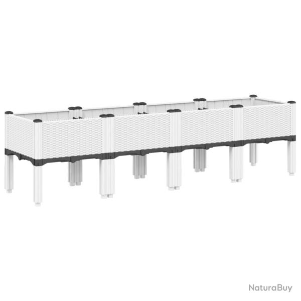 Jardini�re bac lit sur�lev� plantes fleurs terrasse jardin avec pieds 160 x 40 x 42 cm PP blanc 02_
