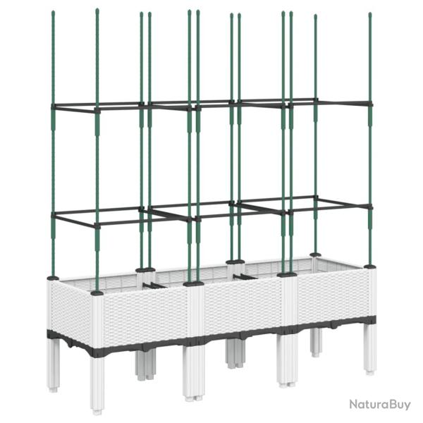 Jardini�re bac lit sur�lev� plantes fleurs terrasse jardin avec treillis 120 x 40 x 142,5 cm PP bla