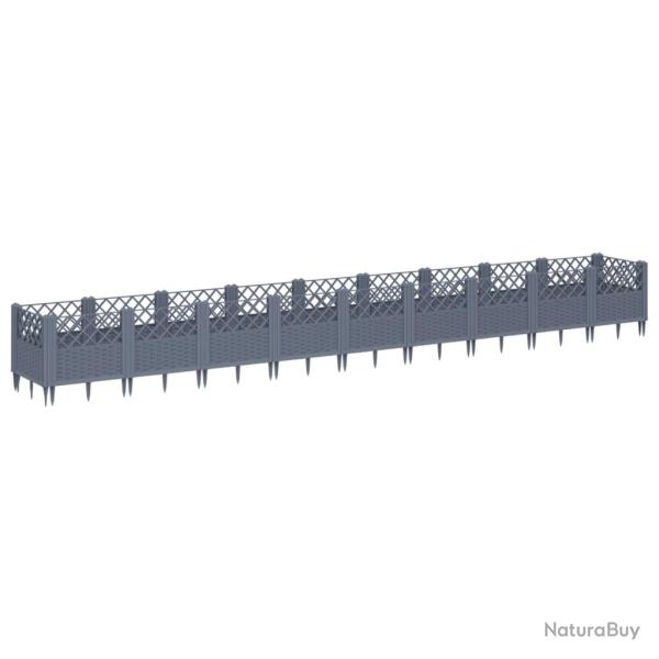 Jardini�re bac lit sur�lev� plantes fleurs terrasse jardin avec piquets 363,5 x 43,5 x 43,5 cm PP g