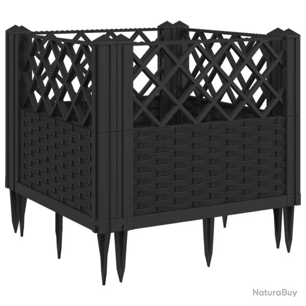 Jardini�re bac lit sur�lev� plantes fleurs terrasse jardin avec piquets 43,5 x 43,5 x 43,5 cm PP no