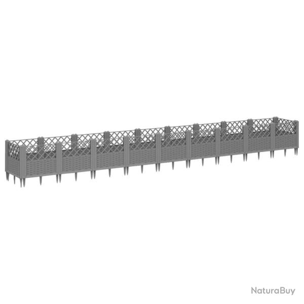 Jardini�re bac lit sur�lev� plantes fleurs terrasse jardin avec piquets clair 363,5 x 43,5 x 43,5 c