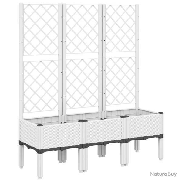 Jardini�re bac lit sur�lev� plantes fleurs terrasse jardin avec treillis 120 x 40 x 142 cm PP blanc
