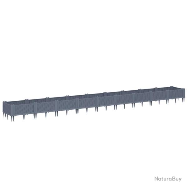 Jardini�re bac lit sur�lev� plantes fleurs terrasse jardin avec piquets 362,5 x 42,5 x 28,5 cm PP g
