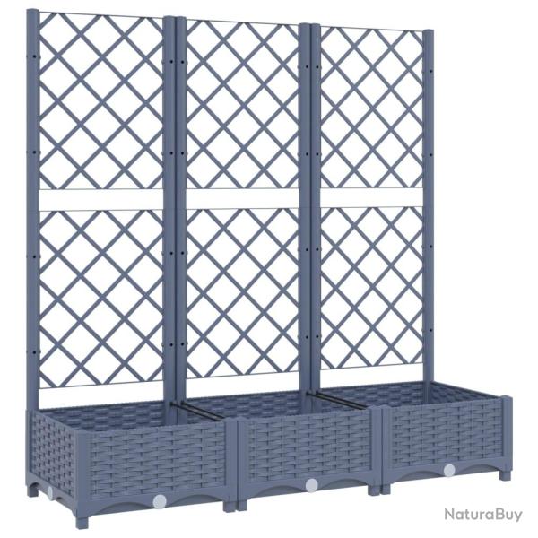 Jardini�re bac lit sur�lev� plantes fleurs terrasse jardin avec treillis 120 x 40 x 121,5 cm PP gri