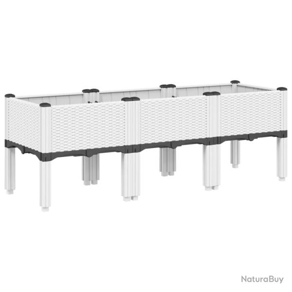 Jardini�re bac lit sur�lev� plantes fleurs terrasse jardin avec pieds 120 x 40 x 42 cm PP blanc 02_