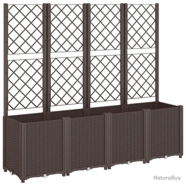 Jardini�re bac lit sur�lev� plantes fleurs terrasse jardin avec treillis 160 x 40 x 140 cm PP marro