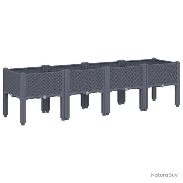 Jardini�re bac lit sur�lev� plantes fleurs terrasse jardin avec pieds 160 x 40 x 42 cm PP gris 02_0
