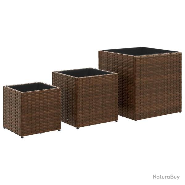 Jardini�re bac lit sur�lev� plantes fleurs jardin terrasses d'ext�rieur 3 pcs r�sine tress�e marron
