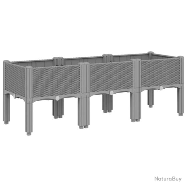 Jardini�re bac lit sur�lev� plantes fleurs terrasse jardin avec pieds clair 120 x 40 x 42 cm PP gri