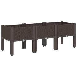 Jardini&egrave;re bac lit sur&eacute;lev&eacute; plantes fleurs terrasse jardin avec pieds 120 x 40 x 42 cm PP marron 02